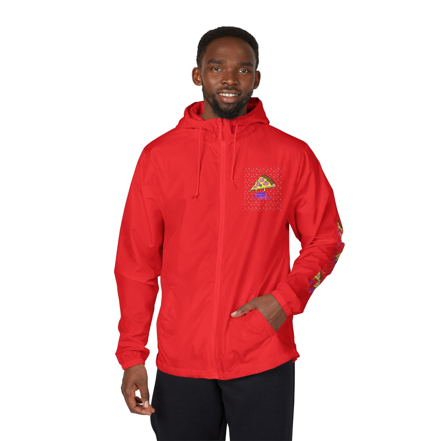 Eccentric Trendz Hooded Design Retro Pixel Pizza Windbreaker Jacket