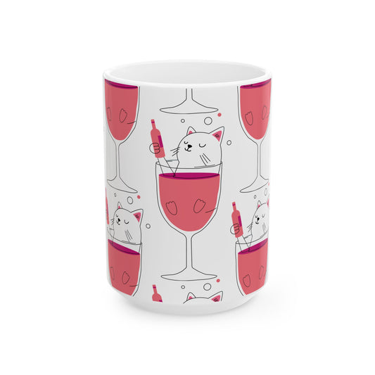 Eccentric Trendz Wine Cat Ceramic Mug - (Caturday)