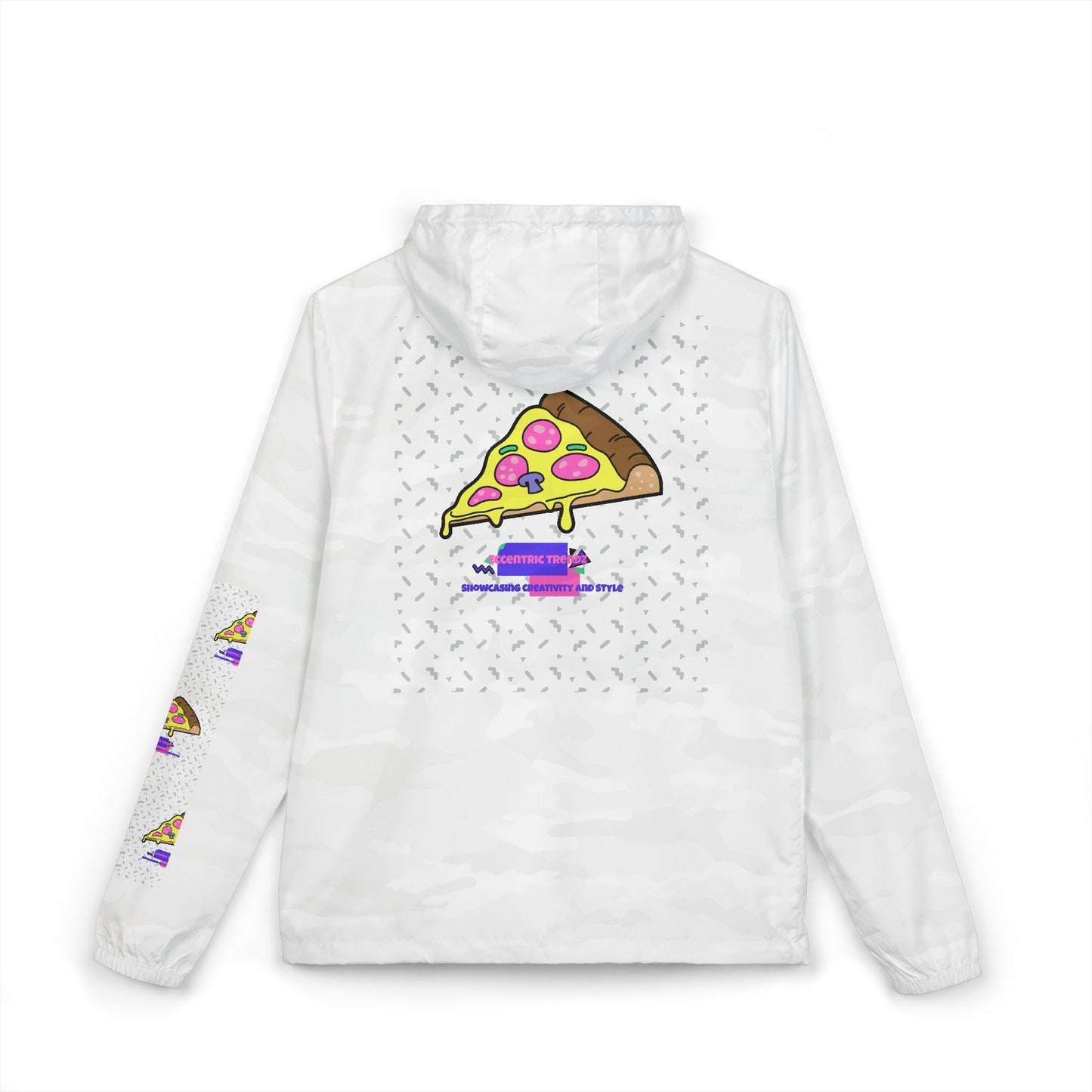 Eccentric Trendz Hooded Design Retro Pixel Pizza Windbreaker Jacket