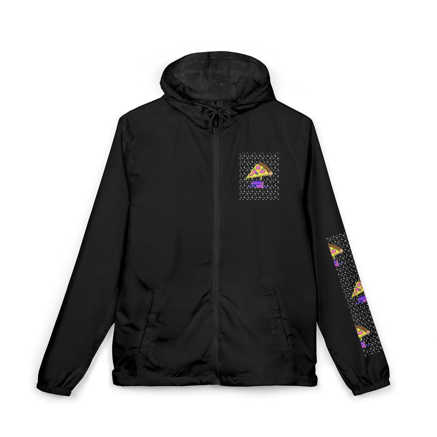 Eccentric Trendz Hooded Design Retro Pixel Pizza Windbreaker Jacket
