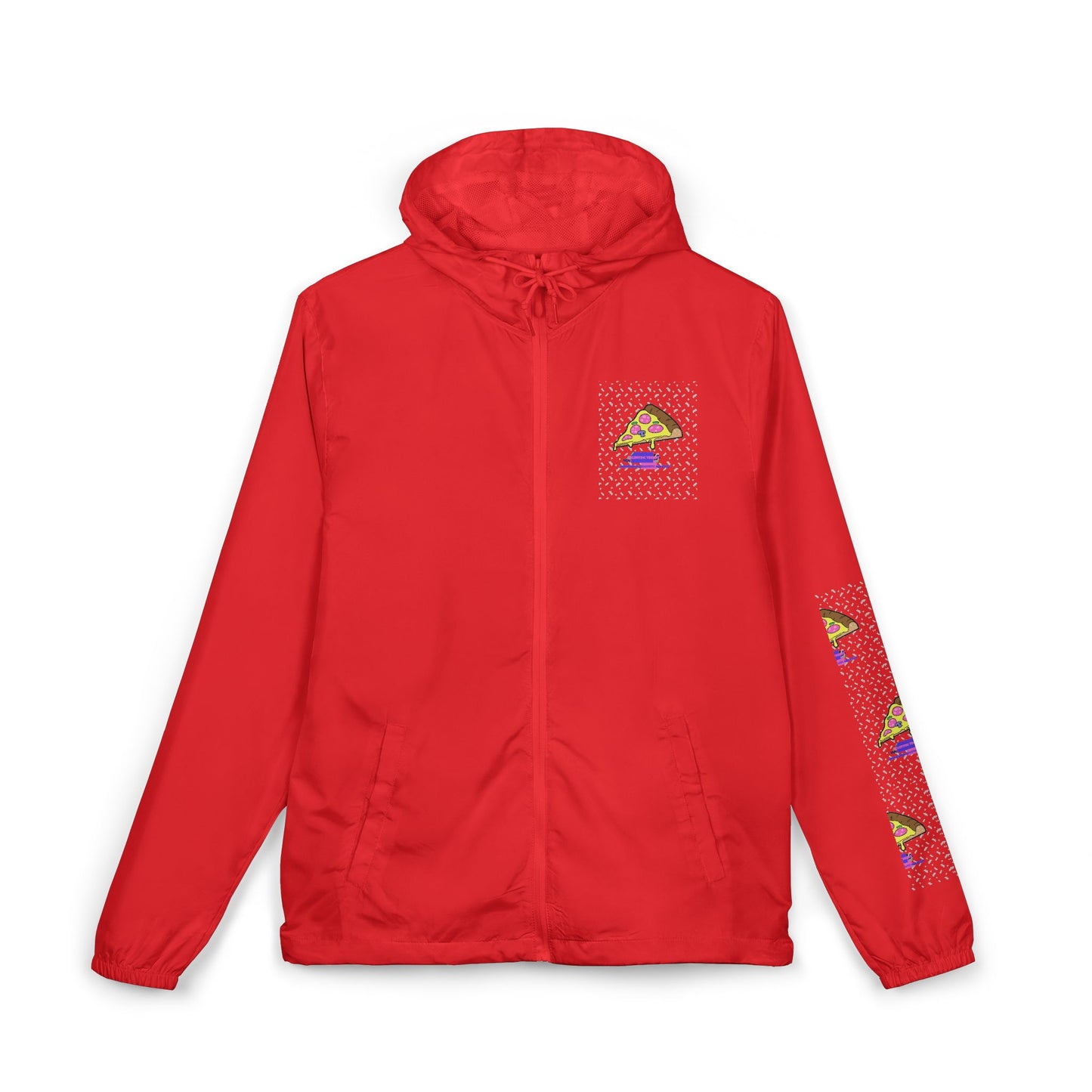 Eccentric Trendz Hooded Design Retro Pixel Pizza Windbreaker Jacket