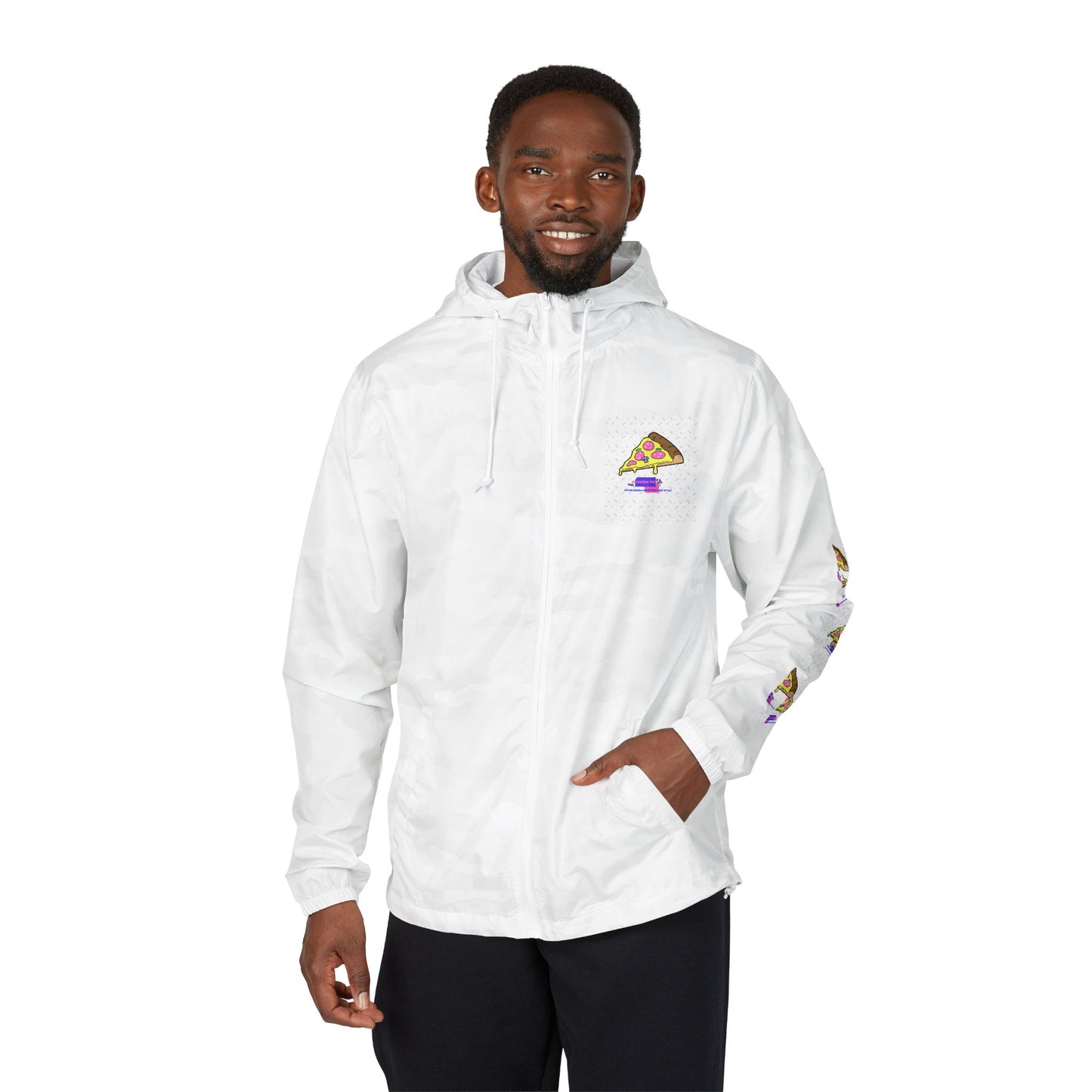 Eccentric Trendz Hooded Design Retro Pixel Pizza Windbreaker Jacket