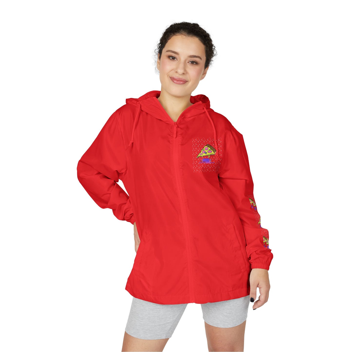 Eccentric Trendz Hooded Design Retro Pixel Pizza Windbreaker Jacket