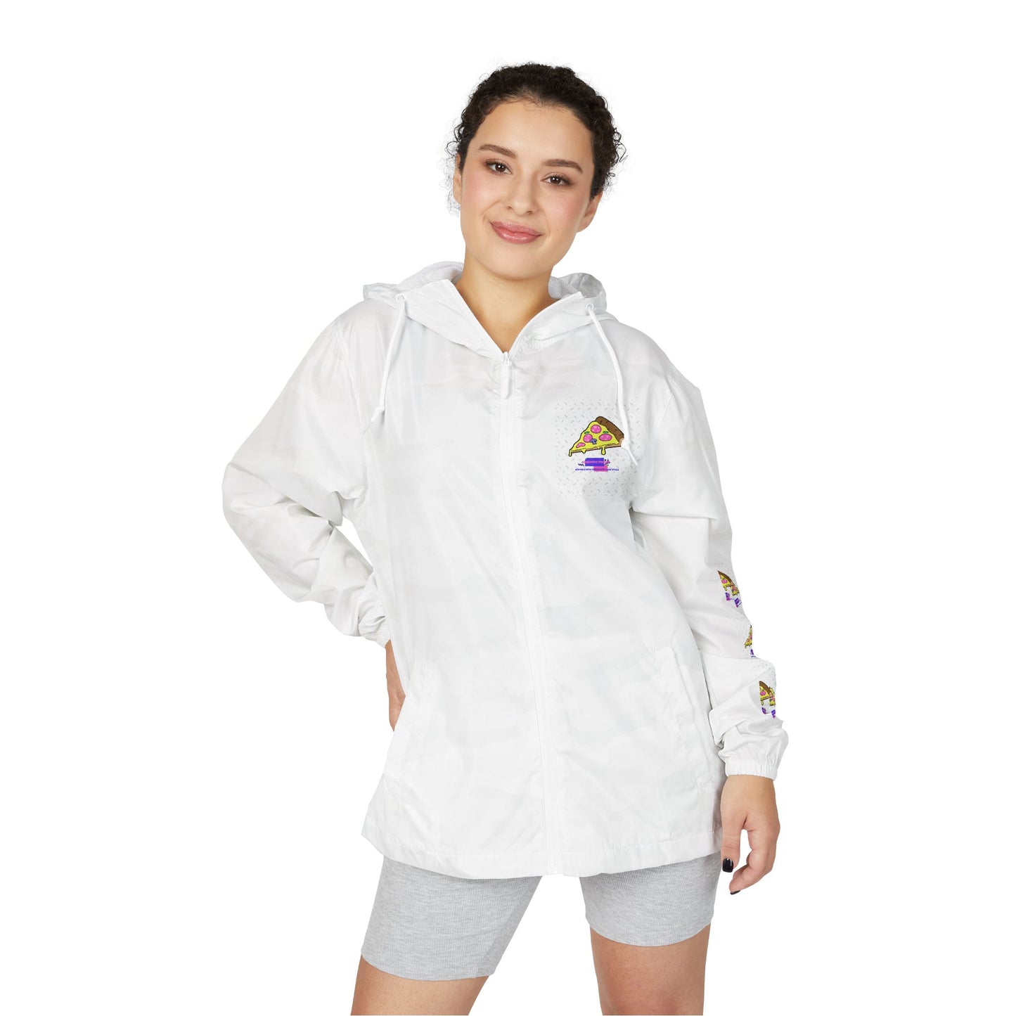 Eccentric Trendz Hooded Design Retro Pixel Pizza Windbreaker Jacket