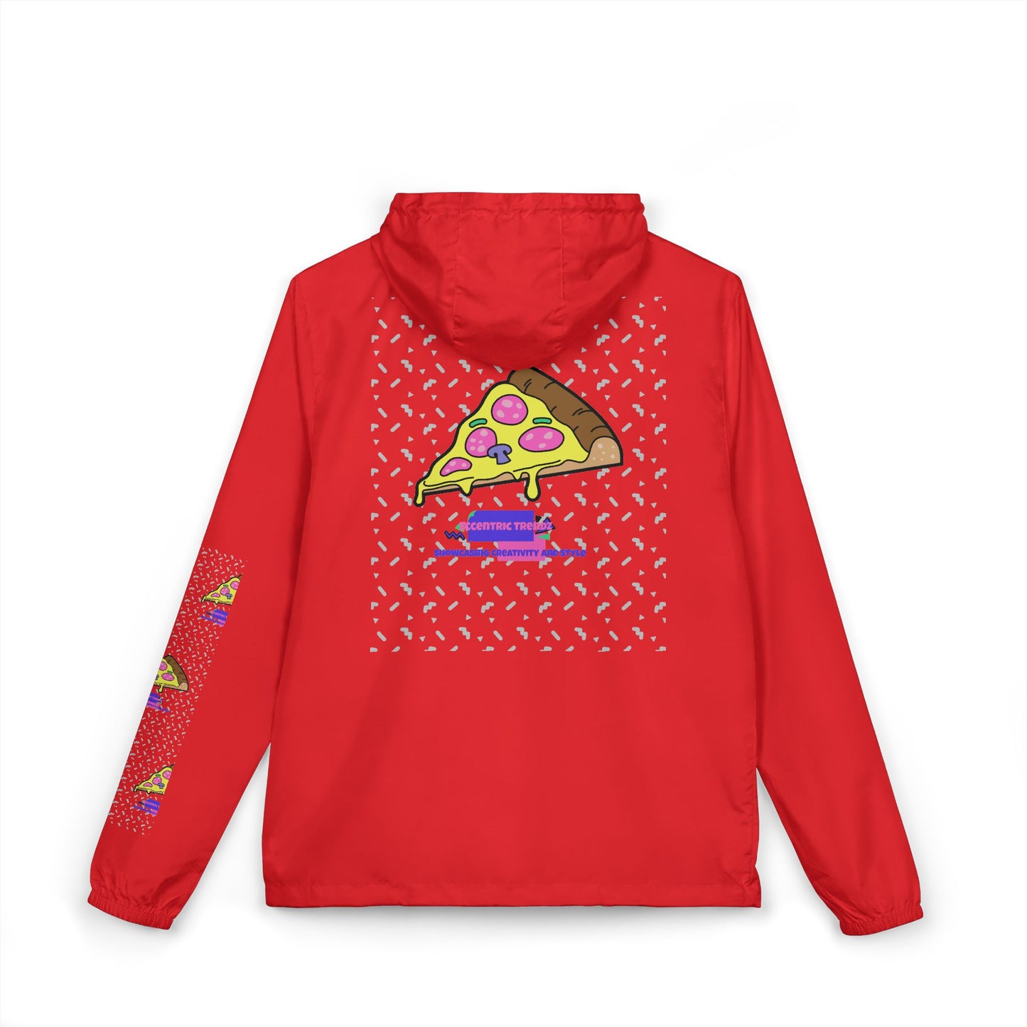 Eccentric Trendz Hooded Design Retro Pixel Pizza Windbreaker Jacket