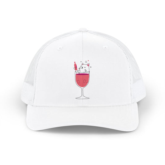 Eccentric Trendz Wine Glass Cat Snapback Trucker Cap (Caturday)