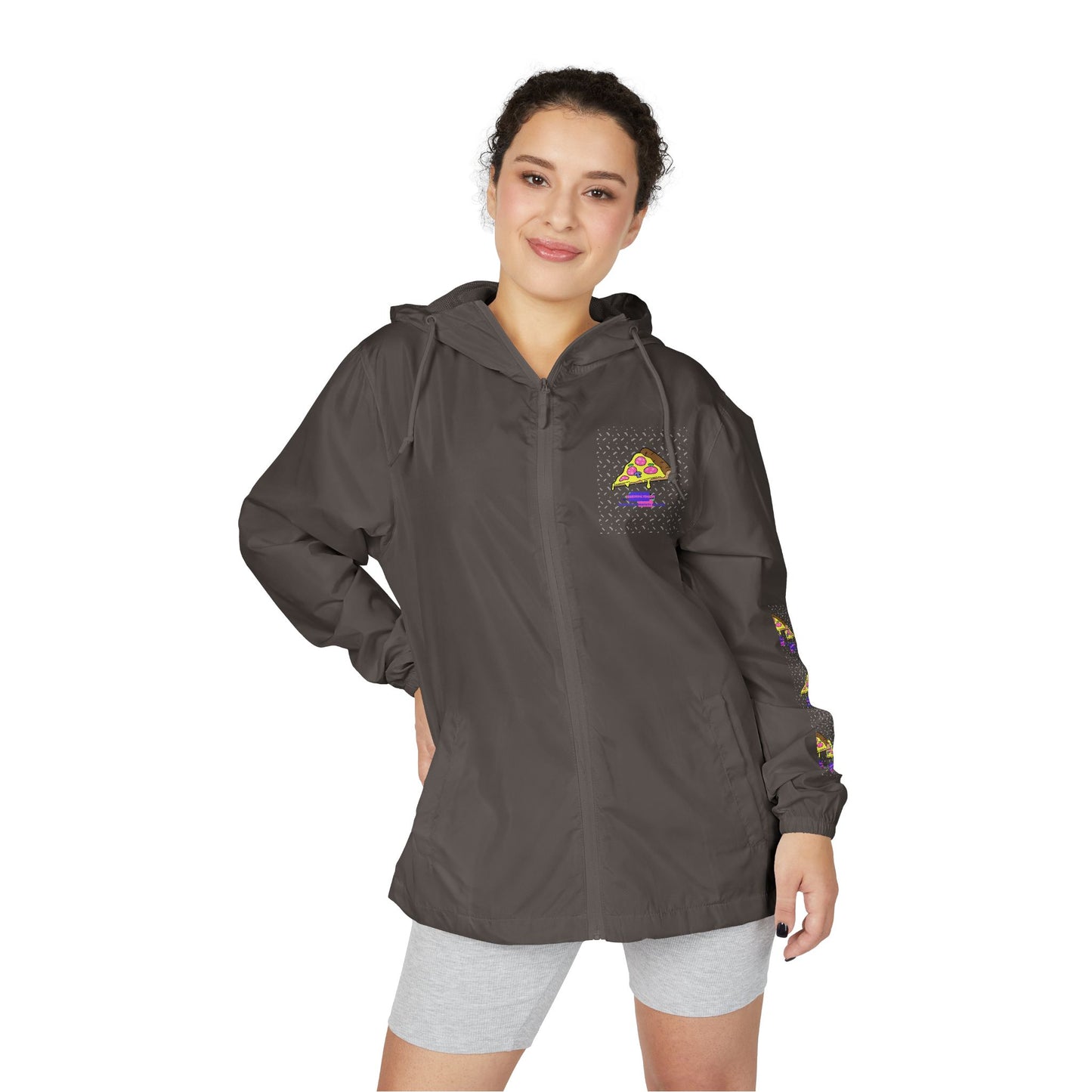 Eccentric Trendz Hooded Design Retro Pixel Pizza Windbreaker Jacket