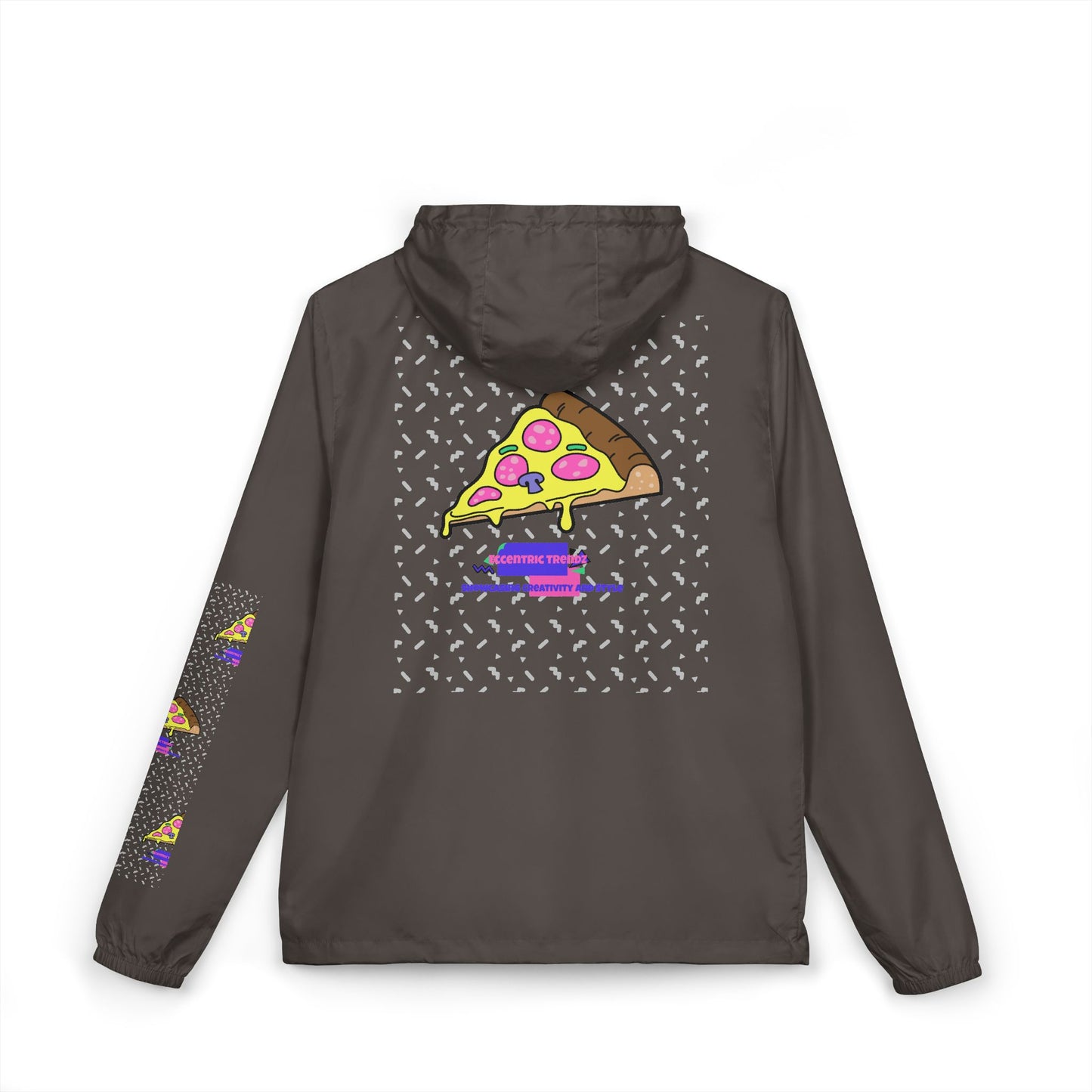 Eccentric Trendz Hooded Design Retro Pixel Pizza Windbreaker Jacket