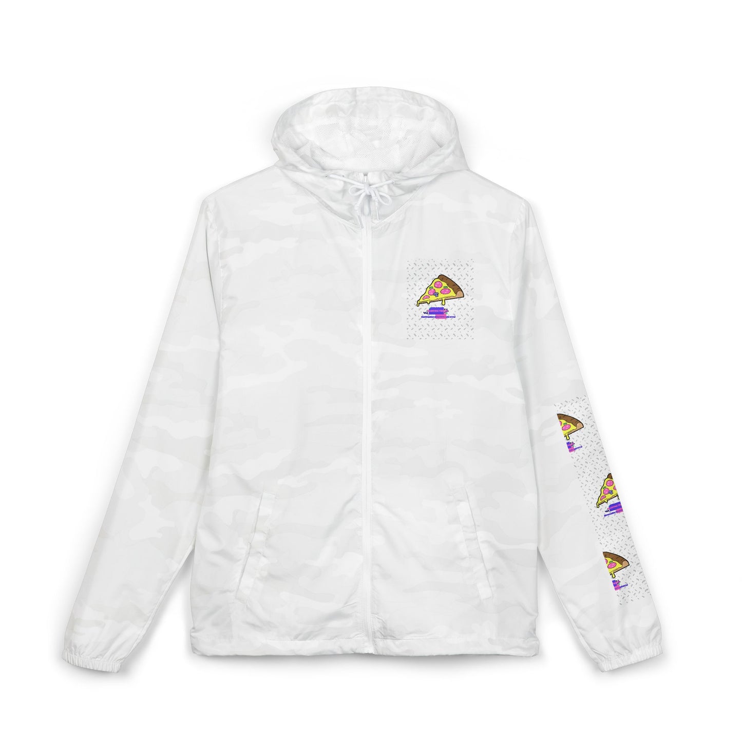 Eccentric Trendz Hooded Design Retro Pixel Pizza Windbreaker Jacket