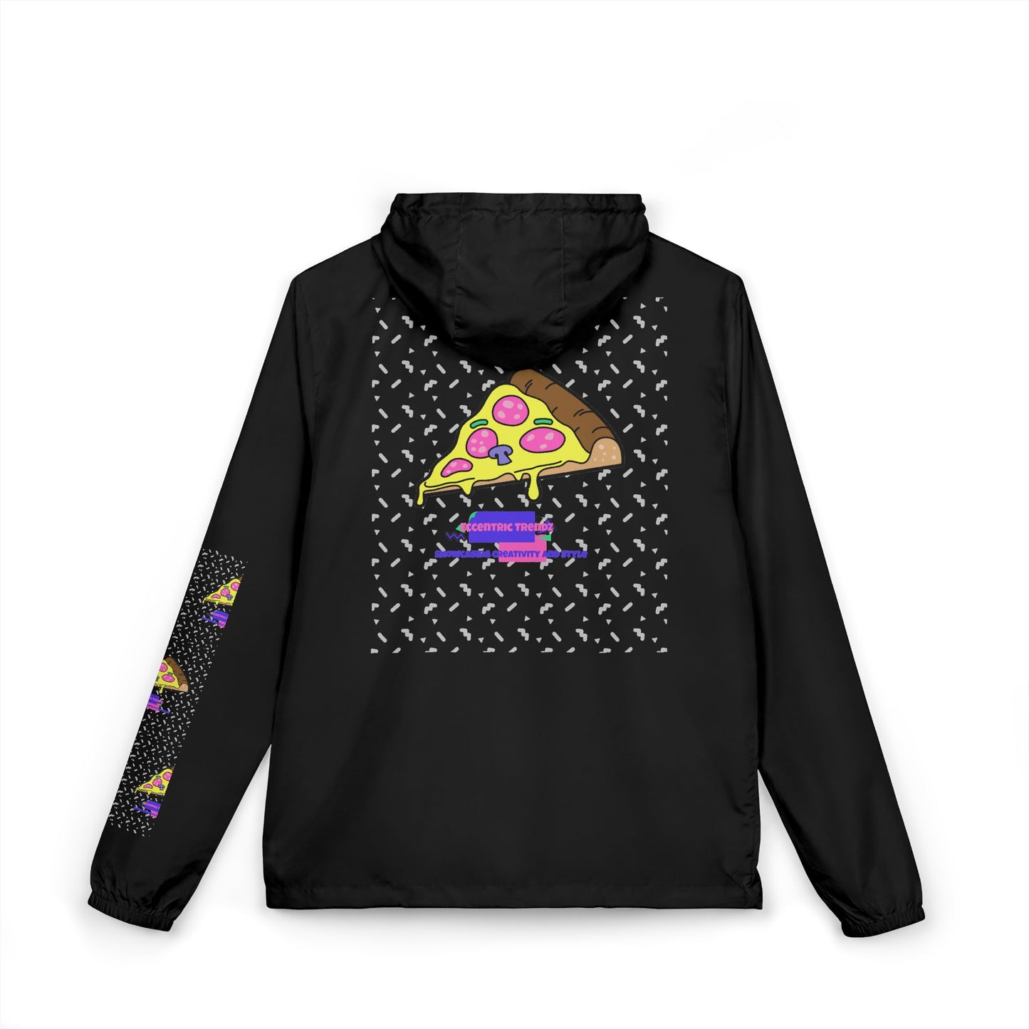 Eccentric Trendz Hooded Design Retro Pixel Pizza Windbreaker Jacket