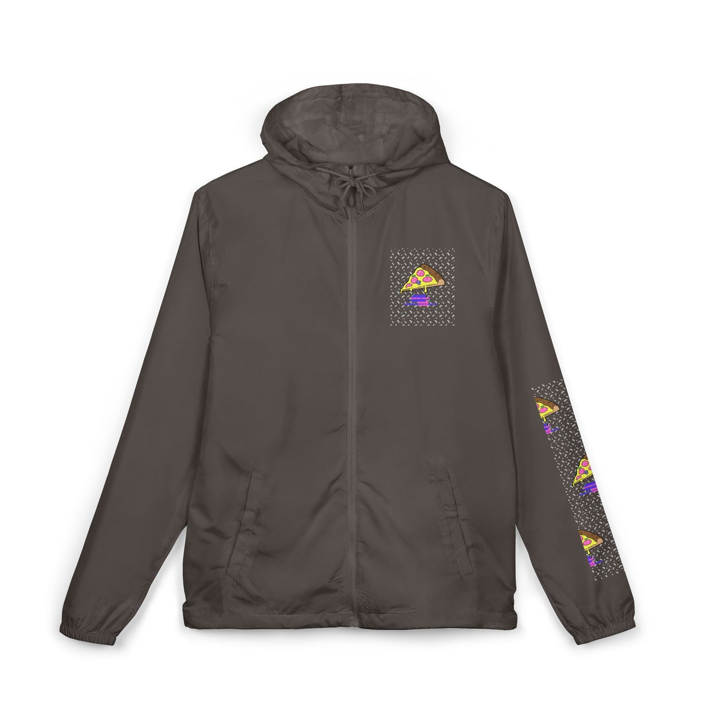 Eccentric Trendz Hooded Design Retro Pixel Pizza Windbreaker Jacket