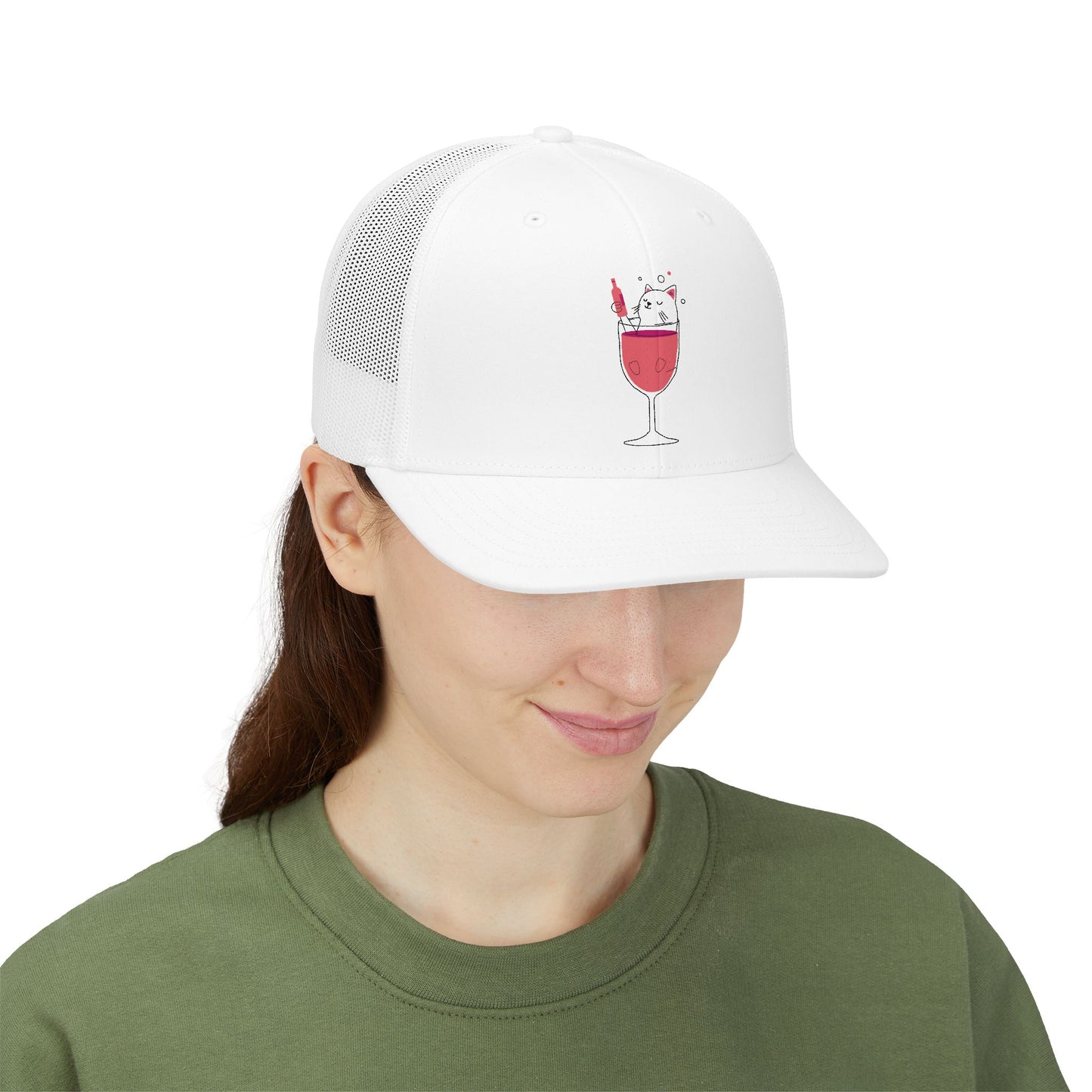 Eccentric Trendz Wine Glass Cat Snapback Trucker Cap (Caturday)