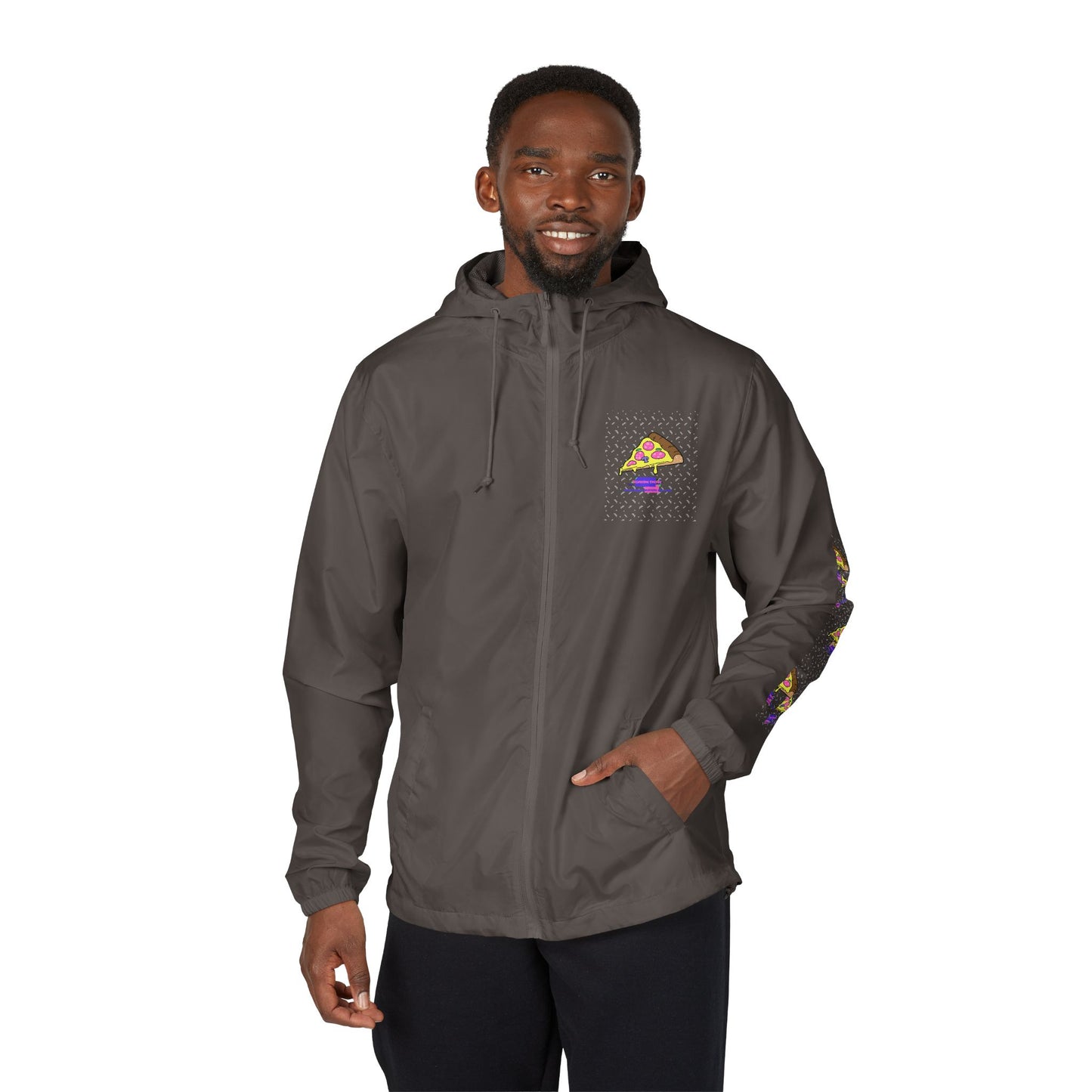 Eccentric Trendz Hooded Design Retro Pixel Pizza Windbreaker Jacket